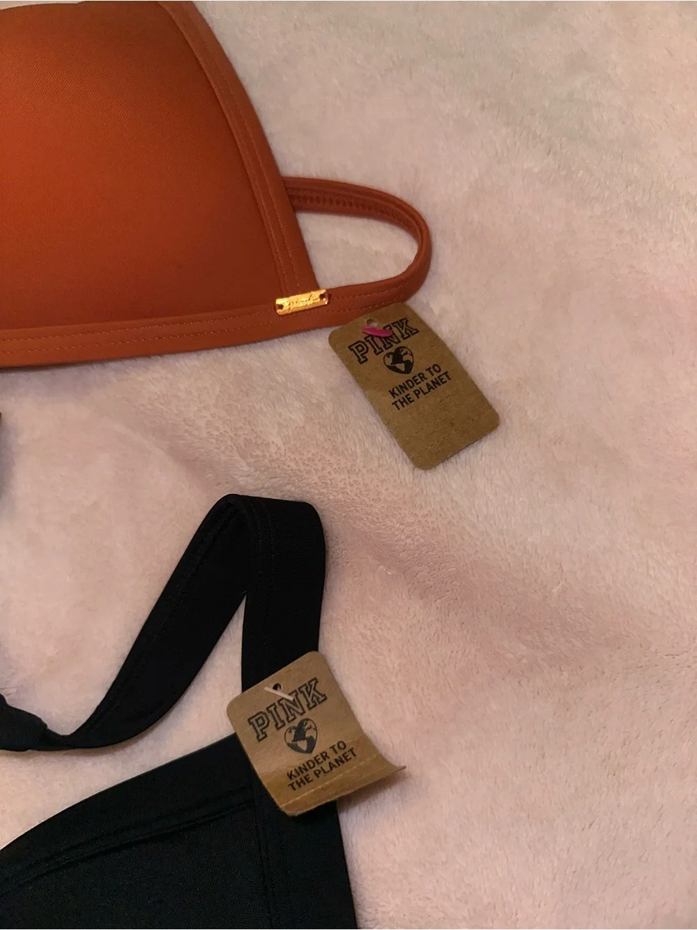 PINK Victoria's Secret Rust and Black Triangle Bikini Tops
